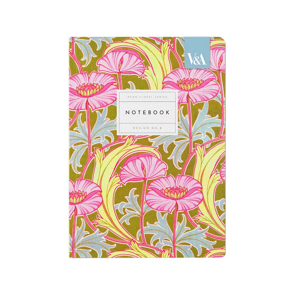 Oh Deer V&A Neon Floral Pink Poppies A5 Soft Cover Notebook